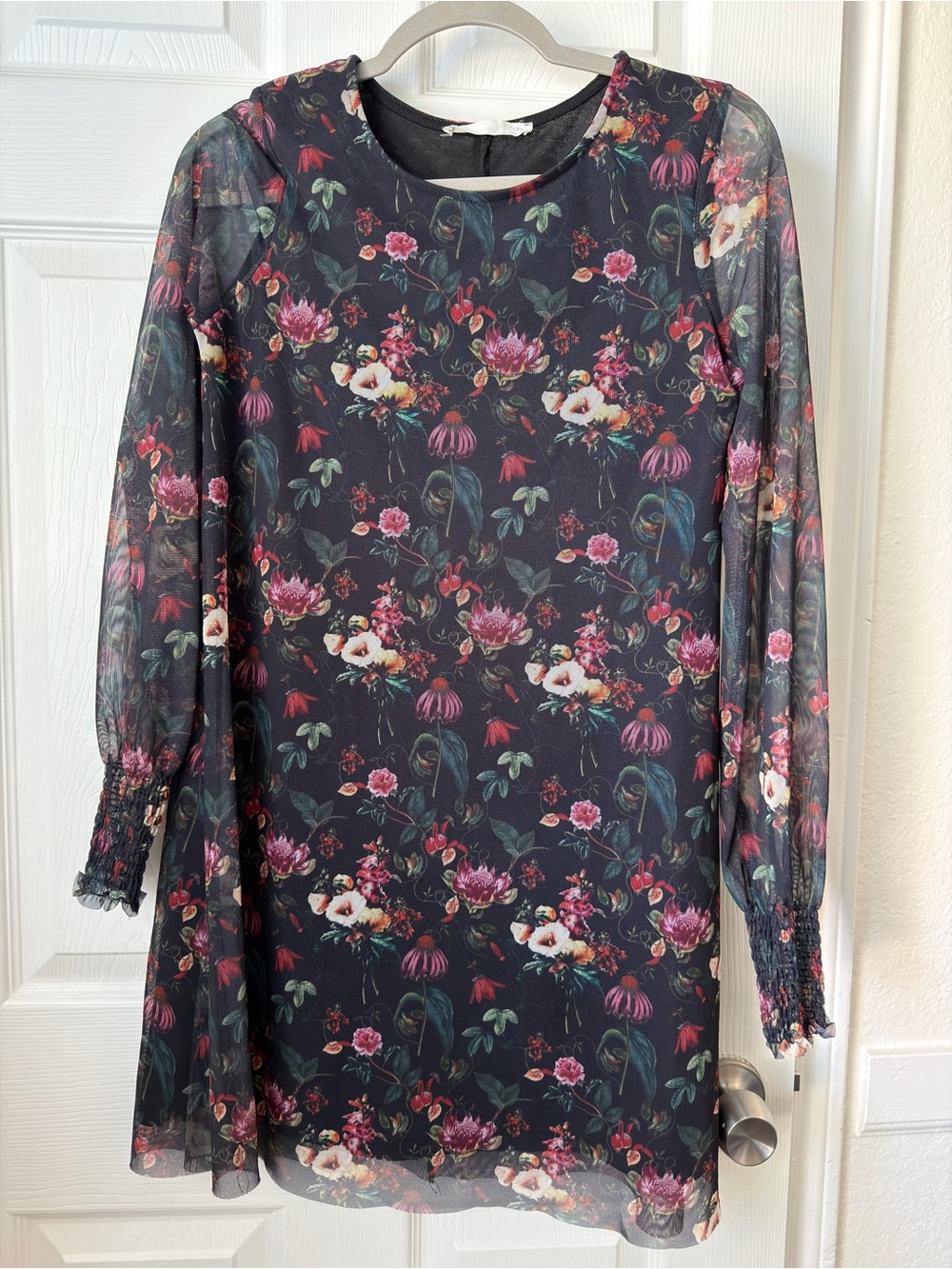 Sfera Dark Floral Cottagecore Mesh Mini Dress Whimsigoth Size M